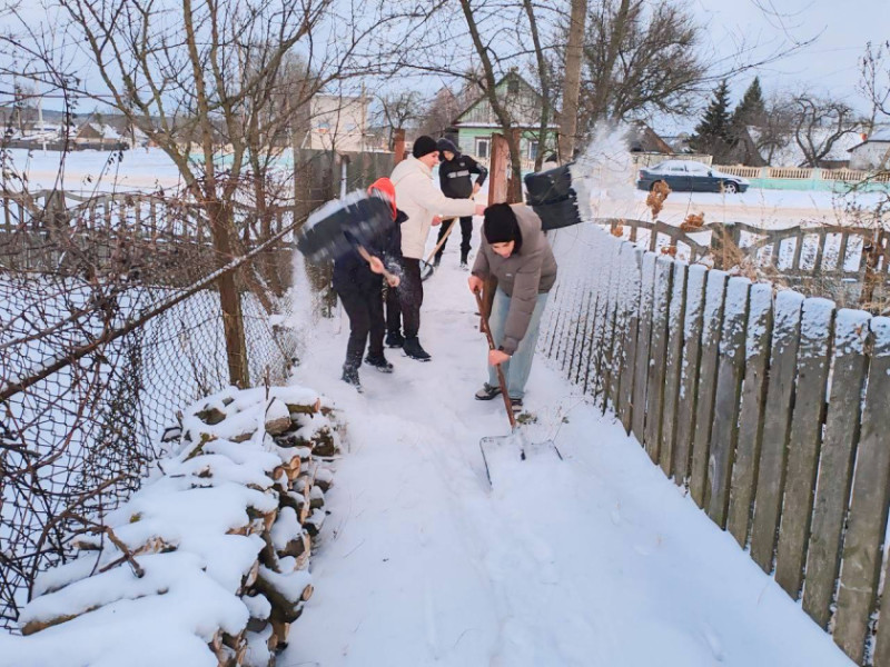 На Гомельщине молодежь в рамках акции БРСМ помогает пожилым белорусам в уборке снега